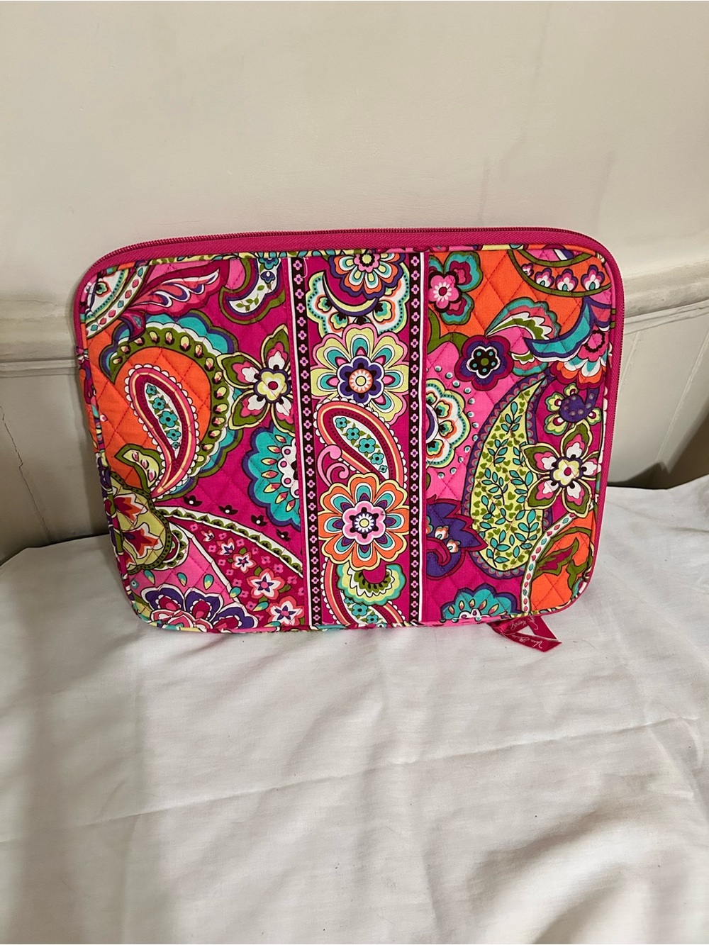 Vera Bradley Pink and Orange Floral Zippered Sleeve Laptop Bag/New